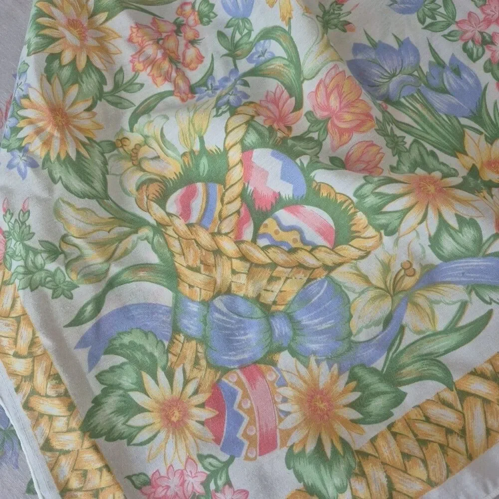 Easter Eggs Spring Floral Long Rectangular Lightweight Cotton Tablecloth 57x103